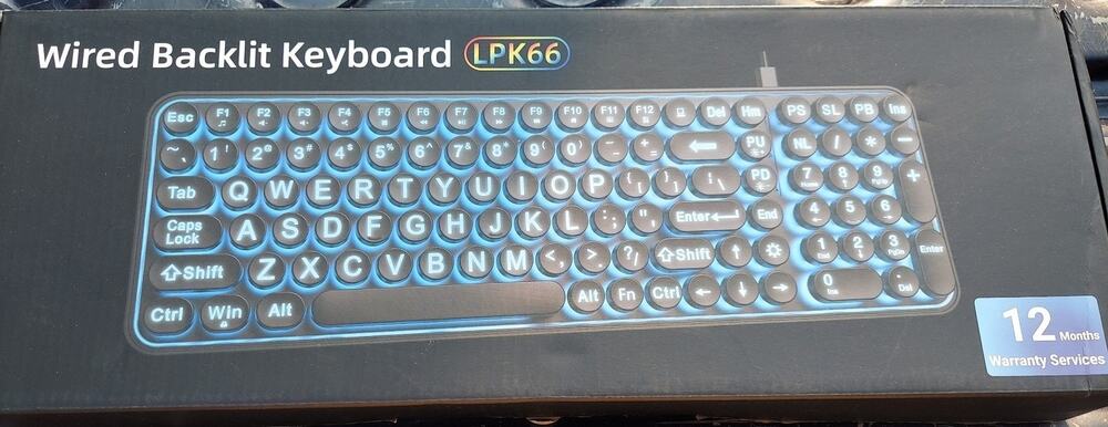 Wired Backlit Keyboard LPK66 Compact Mini Round Key USB PC Laptop Gaming Office